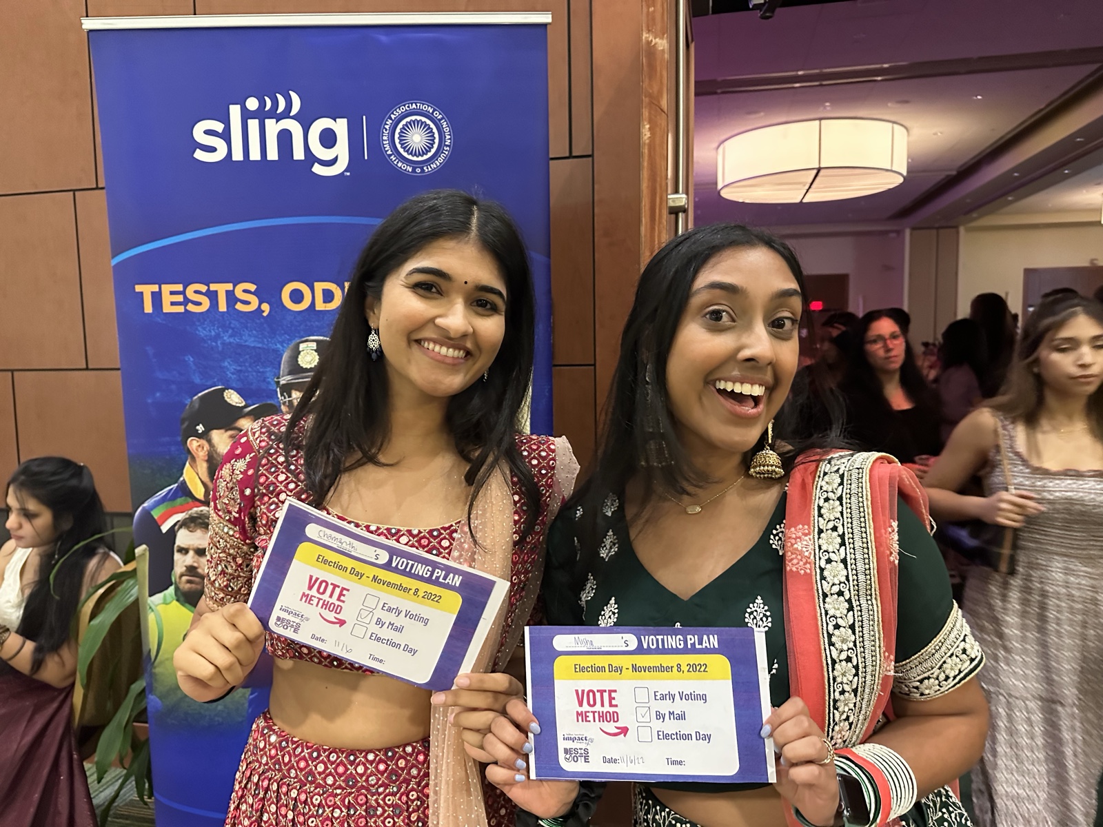Get-out-the-vote night at a Diwali celebration — voting plan cards in hand