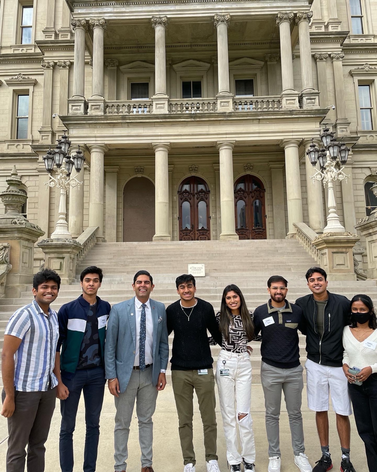 A delegation of young Indian Americans on the steps of the Michigan State Capitol in Lansing